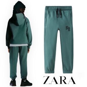 ZARA Kids | Blue Green | EMBROIDERED PLUSH TROUSERS